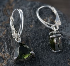 THALIA, boucles d'oreilles, bijoux moldavite couper, argent