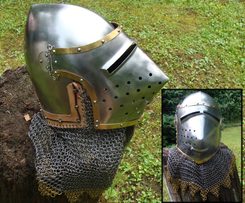 PIG FACE HELMET, chain mail and brass