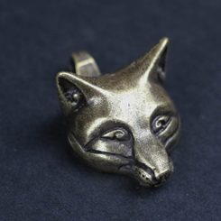 Celtic Fox, head, pendant, zinc, antique brass