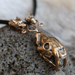 SMILODON, Sabertooth Tiger Skull Necklace, massive jewel, bronze