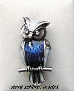 WISE OWL, BLUE, COSTUME BROOCH, METAL ALLOY - COSTUME JEWELLERY{% if kategorie.adresa_nazvy[0] != zbozi.kategorie.nazev %} - JEWELLERY - BRONZE, ZINC{% endif %}