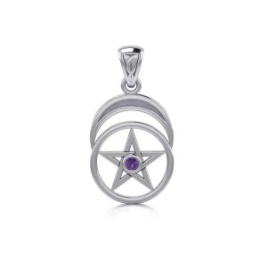 PENTACLE AND LUNA WITH AMETHYST, SILVER PENDANT, AG 925 - ANHÄNGER - SCHMUCK, SILBER{% if kategorie.adresa_nazvy[0] != zbozi.kategorie.nazev %} - SILBER SCHMUCKSTÜCKE{% endif %}