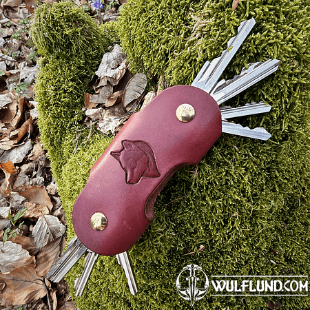 WOLF - LEATHER KEY RING WITH SCREWS, COGNAC