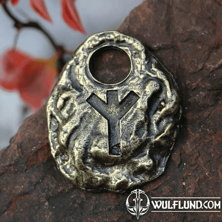 ALGIZ - RUNE, AMULET, ANT. BRASS