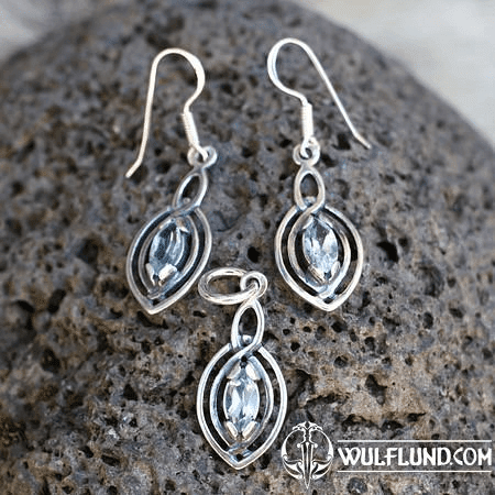 MAIA PENDANT AND EARRINGS, SILVER, BLUE TOPAZ