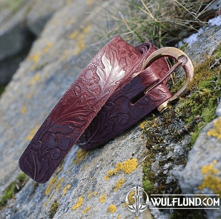 QUERCUS, LEATHER BELT WITH OAK LEAVES, BRAUN, BRONZE