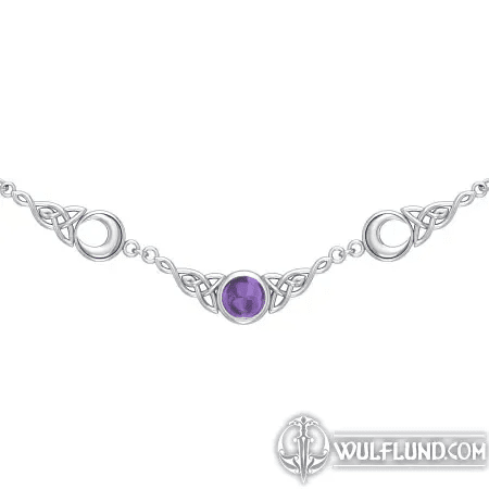 MOON PHASES, SILVER NECKLACE WITH AMETHYST AG 925