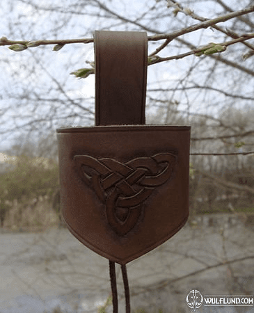 LEATHER HORN HOLDER, HAND CARVED KNOTS