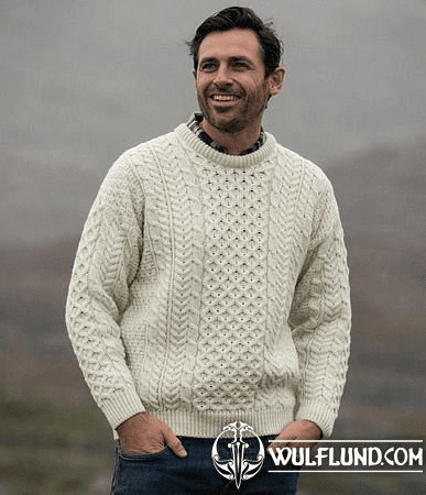 TRADITIONAL ARAN SWEATER IRELAND WHITE