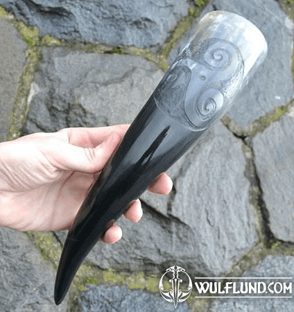 CELTIC TRISKELE, CARVED DRINKING HORN