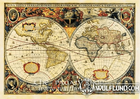 WORLD 1595, HONDIO, HISTORICAL MAP, REPLICA