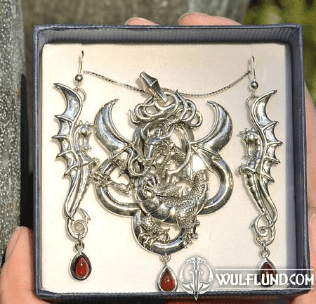 FIRE DRAGON, STERLING SILVER JEWELLERY SET, 35 G