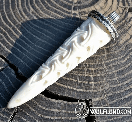 CARVED ANTLER PENDANT, VIKING STYLE, STERLING SILVER