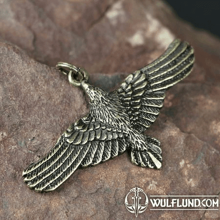 FLYING CROW - RAVEN, ZINC PENDANT, ANT. BRASS