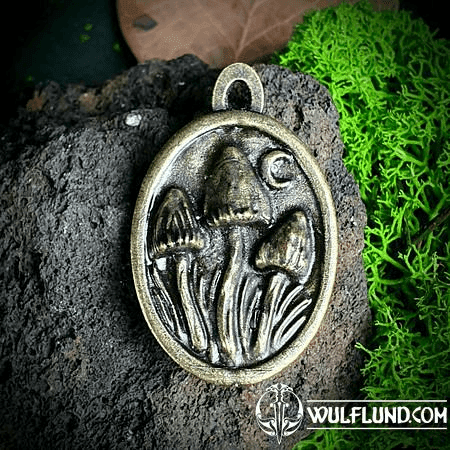 NIGHT MAGIC - MUSHROOMS :), PENDANT, ZINC, OLD BRASS