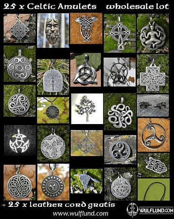 CELTIC TALISMANS, WHOLESALE LOT OF 25 PCS WITH LEATHER CORDS