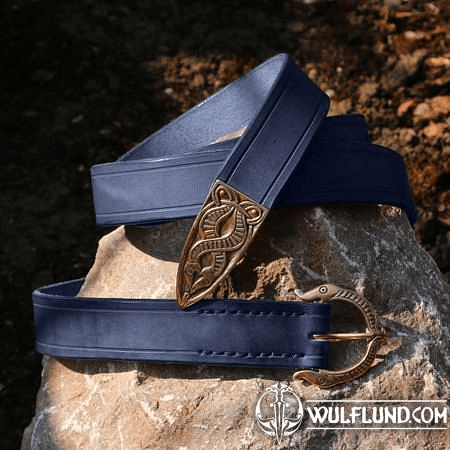 VIKING BELT, BORRE BEAST, LEATHER BRONZE BLUE