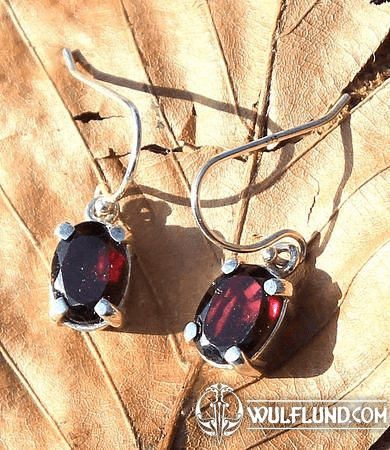 GARNET EARRINGS, FACETED GEMS, STERLING SILVER