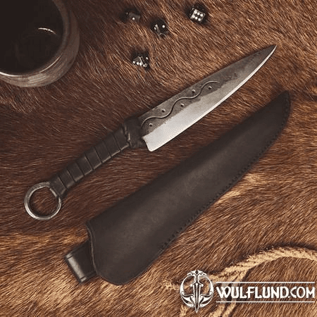 CRUACHAN, FORGED CELTIC KNIFE WITH SHEATH, SPRING STEEL