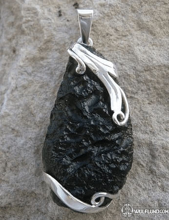 APOLLO, RAW MOLDAVITE PENDANT, STERLING SILVER