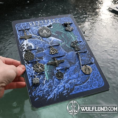 VIKING AMULETS 12 PIECES AND A PRESENTATION BOARD, DISCOUNTED SET