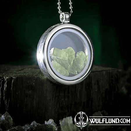 MOLDAVITE STEEL FLOATING LOCKET, ORIGINAL FROM THE CZECH REPUBLIC