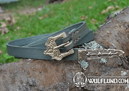 BORRE, LEATHER VIKING AGE BELT, GREEN