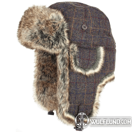 WOOL BLEND TRAPPER HAT BROWN CHECK