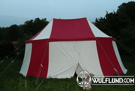 LARGE HISTORICAL TWO COLOURED TENT, 6 X 9 M