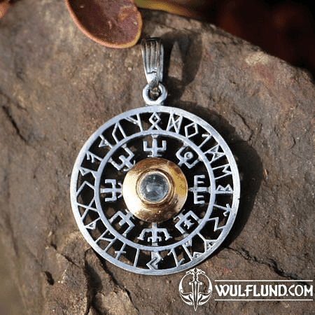 VEGVISIR, RUNES, PENDANT, SILVER, AQUAMARINE