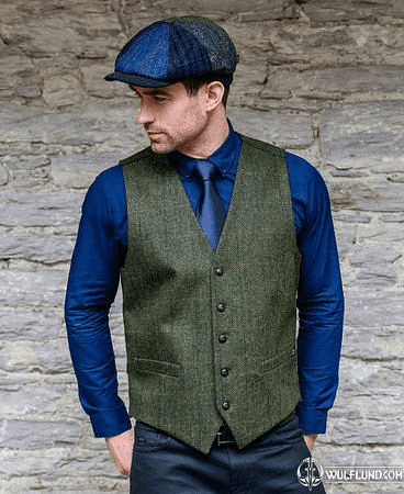 WAISTCOAT, IRISH TWEED, GREEN