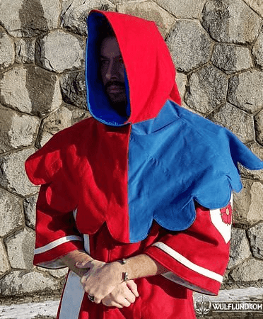 MEDIEVAL WOOLEN HOOD - RED AND BLUE
