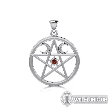 SILVER WICCAN PENTACLE WITH GARNET