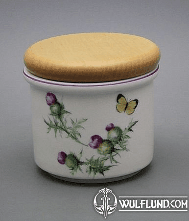 JAR WITH WOODEN LID, SCOTTISH THISTLE