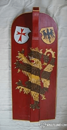 HAND PAINTED PAVISE, LONG WOODEN SHIELD IV