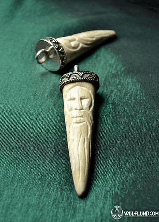 DAZBOG, CARVED SLAVIC AMULET, DEER ANTLER AND SILVER 925