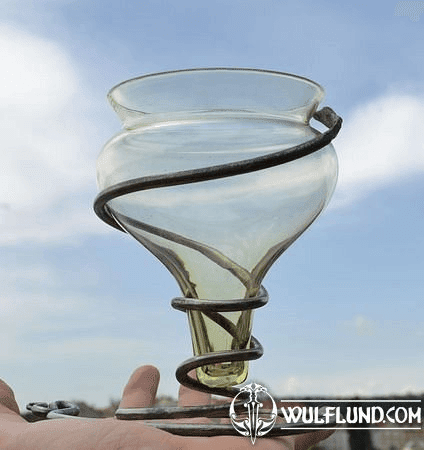 MEDIEVAL GLASS, GLASS WITH FORGED IRON STAND