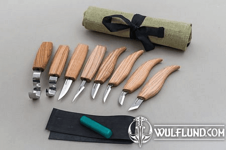 WOOD CARVING SET OF 8 KNIVES (8 KNIVES IN ROLL + ACCESSORIES) S08