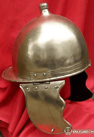 CELTIC - ROMAN HELMET, TYPE OF MONTEFORTINO, BRASS, COLLECTIBLE REPLICA