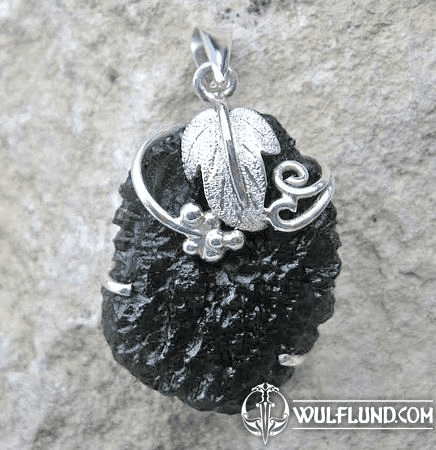 VINIUM, RAW MOLDAVITE PENDANT, STERLING SILVER