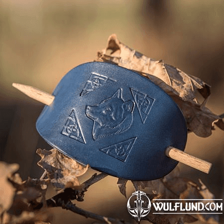 WOLF, LEATHER HAIR CLIP, BLUE