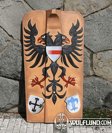 HAND PAINTED PAVISE, LONG WOODEN SHIELD III