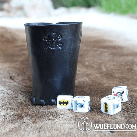 LEATHER DICE CUP BLACK SKULL