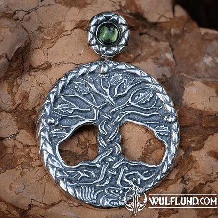 CELTIC OAK SACRED TREE OF LIFE PENDANT SILVER AND MOLDAVITE