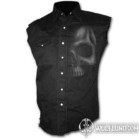 SHADOW SKULL,  SLEEVELESS STONE WASHED WORKER BLACK