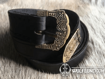 GOKSTAD BELT, TIN, BRASS COLOR, BLACK LEATHER