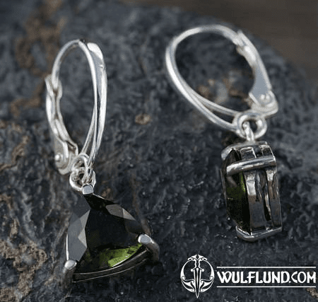 THALIA, EARRINGS, FACETED MOLDAVITE JEWELRY, SILVER