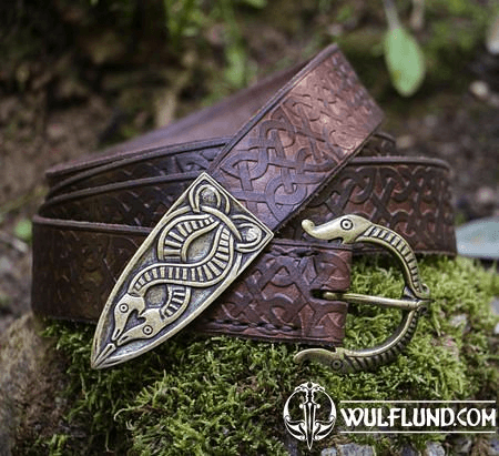 VIKING BELT, BORRE BEAST, LEATHER BRONZE EMBOSSED BROWN