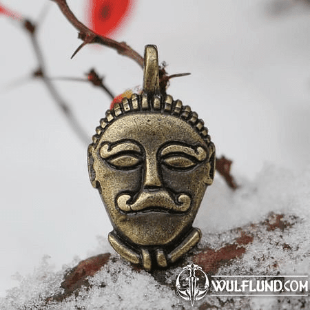 CELTIC HEAD, MSECKE ZEHROVICE, BOHEMIA, ZINC PENDANT, ANTIQUE BRASS