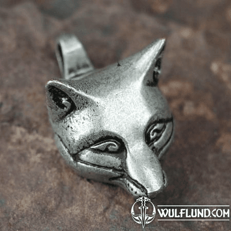 CELTIC FOX, HEAD, PENDANT, ZINC, ANTIQUE SILVER